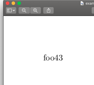 The generated PDF file saying “foo43”